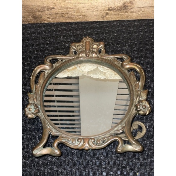 Antique Art Nouveau Mirror Decorative Arts Cast Iron Gold Dresser Countertop Antique Art Nouveau Mirror Decorative Arts Cast Iron Gold Dresser Countertop